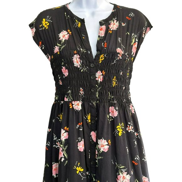 Free People Women's Black Floral Greatest Day Smocked Mini Dress Size Small Pink - Picture 2 of 5
